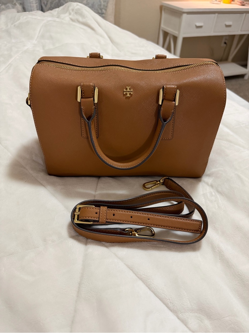Tory Burch Brown Leather Satchel with Gold Hardware